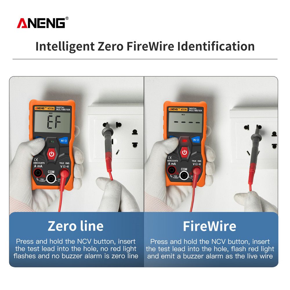 V01A  Digital Professional Multimeter Automatic True-RMS Intelligent NCV 4000 Counts AC/DC Voltage Current Ohm Test Tool