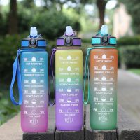 1L Large Capacity Water Bottle With Bounce Cover Time Scale Reminder Frosted Leakproof Cup For Outdoor Sports Fitness Sports Cup