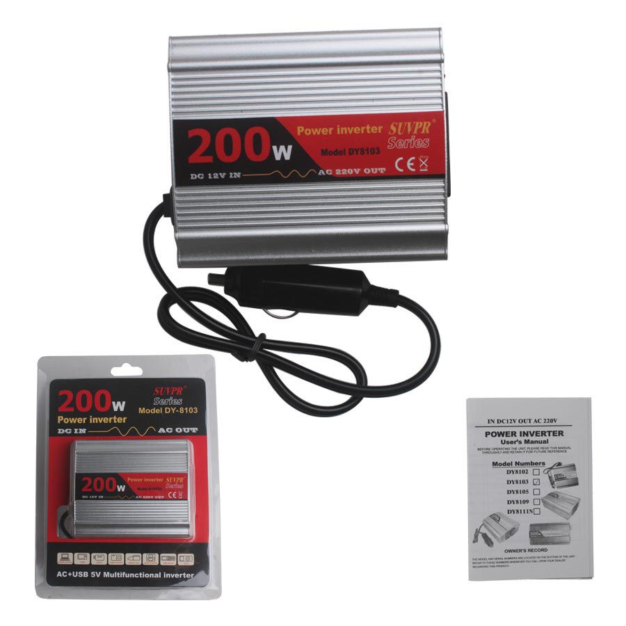 200W USB Car Inverter DC 12V to AC 220V