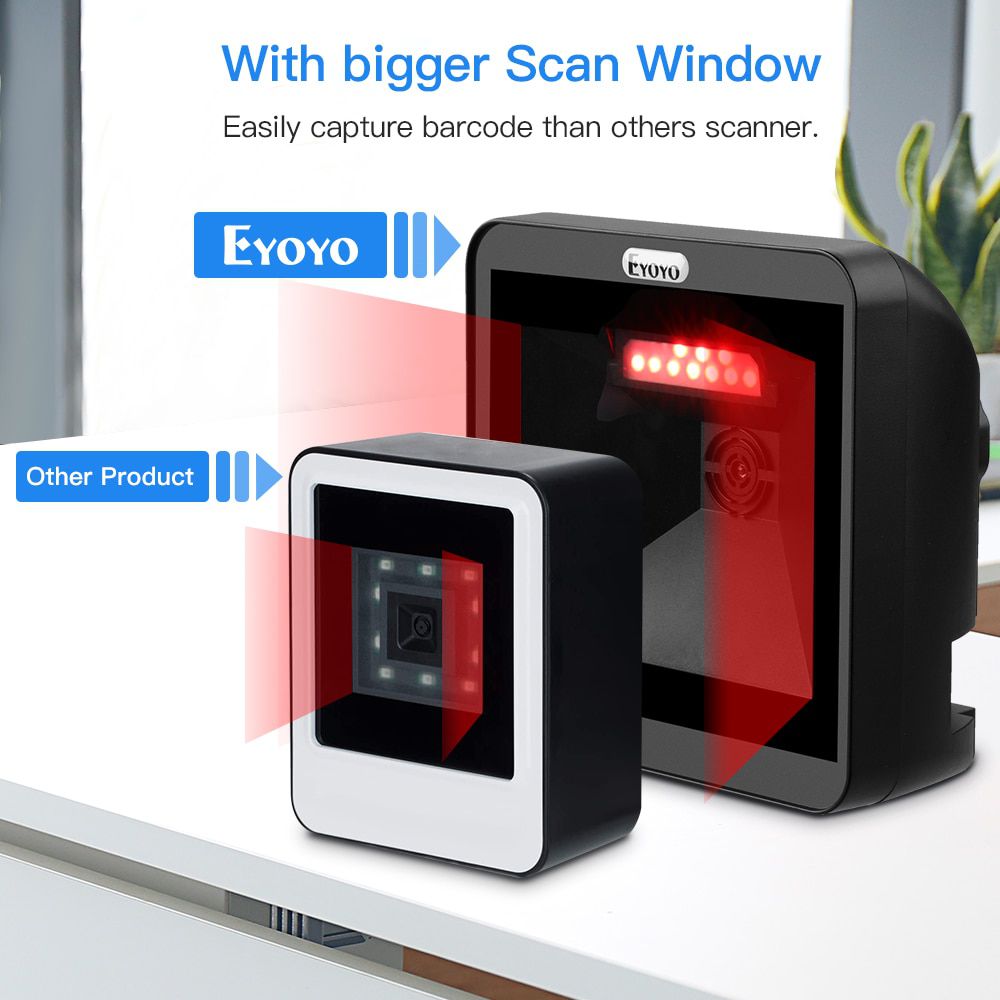 2D Desktop Barcode Scanner, Omnidirectional Hands-Free Wired USB Big Barcode Reader 1D QR Screen Barcodes Scanning Scanner