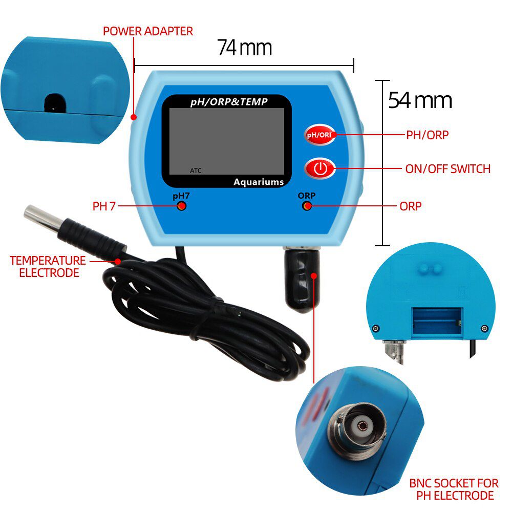 3 in 1 pH ORP&Temp tester Digital pH tester ORP meter temperature quality purity test measuring Aquarium instrument