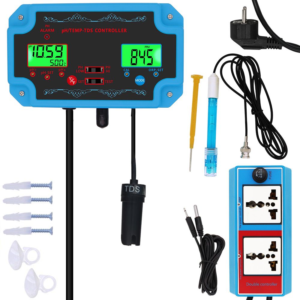 New 3 in 1 PH/TEMP/TDS Controller Water Quality Detector pH Controller with Electrode BNC Type Probe Tester for Aquarium