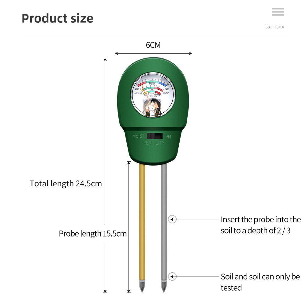 3 in 1 Soil Moisture Fertility Meter Water PH Tester Fertility Soil Meter Gardening Tool For Lawn/Outdoor/Indoor Use