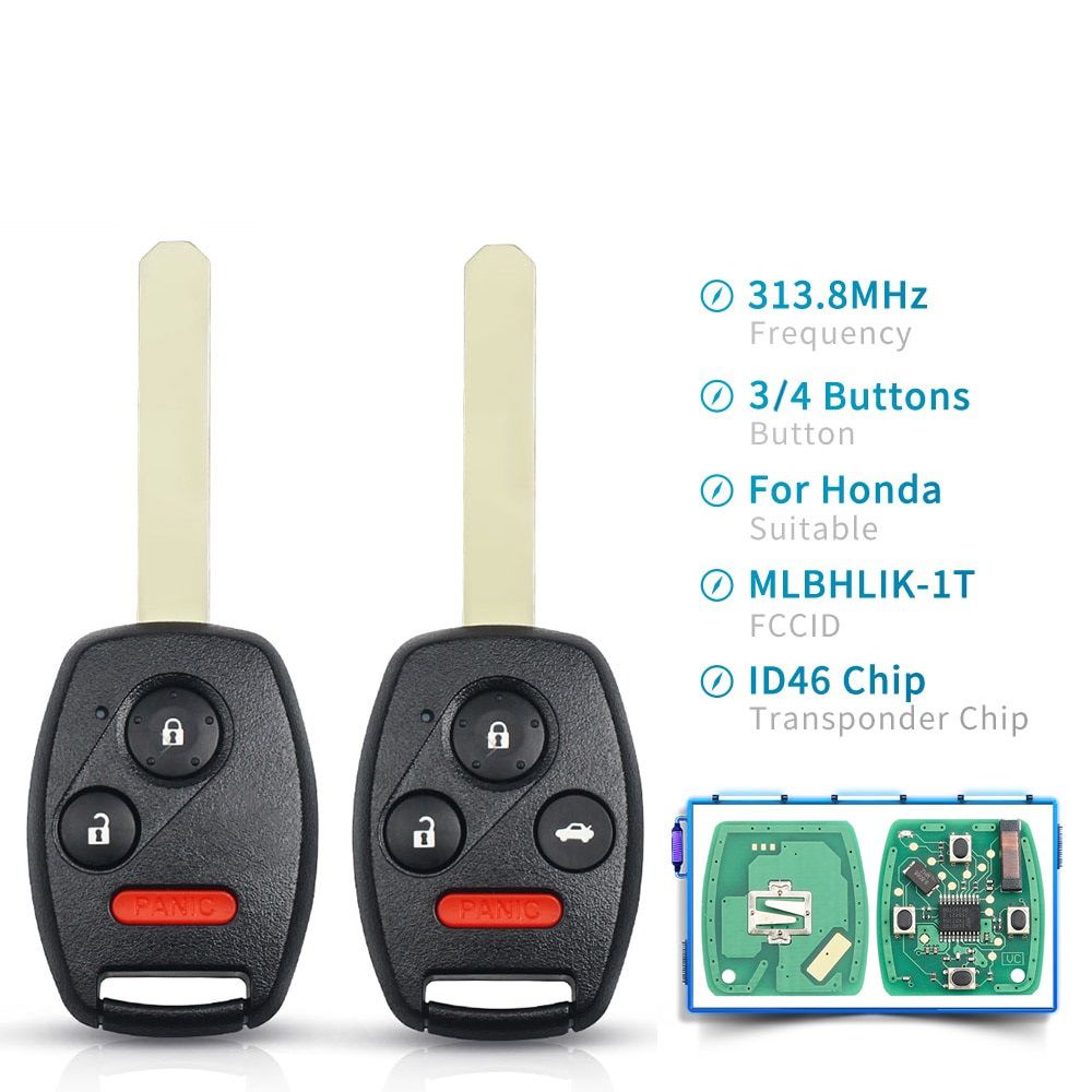 313.8Mhz Remote Key Fob For Honda CR-V Accord 2008 2009 2010 2011 2012 MLBHLIK-1T ID46 Chip 3/4 Buttons Car Key Fob HON66