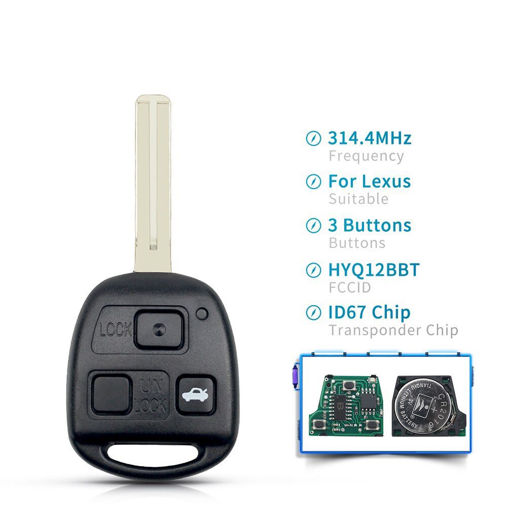 314.4 Mhz HYQ12BBT 3 Buttons Fob 4D67 Chip Car Remote Key For Lexus RX330 2004-2006 RX350 2007-2009 LS430 ES330 SC430