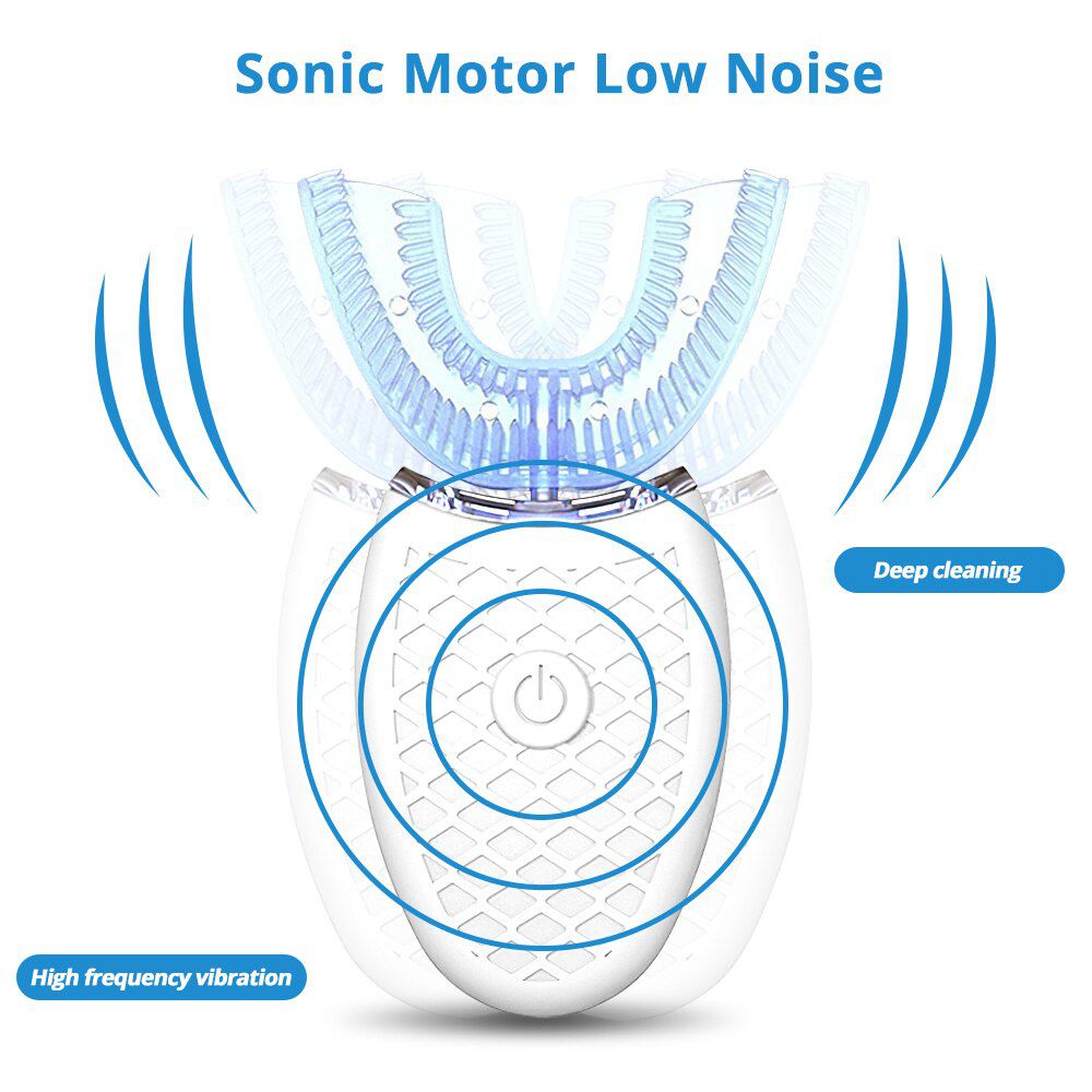 360 Degrees Intelligent Automatic Sonic Electric Toothbrush U Type 4 Modes Tooth Brush USB Charging Tooth Whitening Blue Light