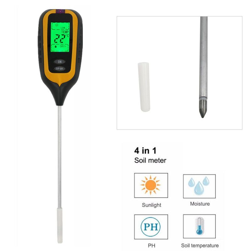 4 in 1 Soil pH Tester Digital Soil Moisture Meter PH Meter Temp Sunlight Tester for Garden Farm Lawn Plant Soil Tester