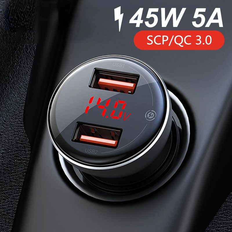 45W Car Charger Dual USB Cigarette Lighter Support SCP QC3.0 Fast Charging Auto Charger Accessories For iPhone Huawei