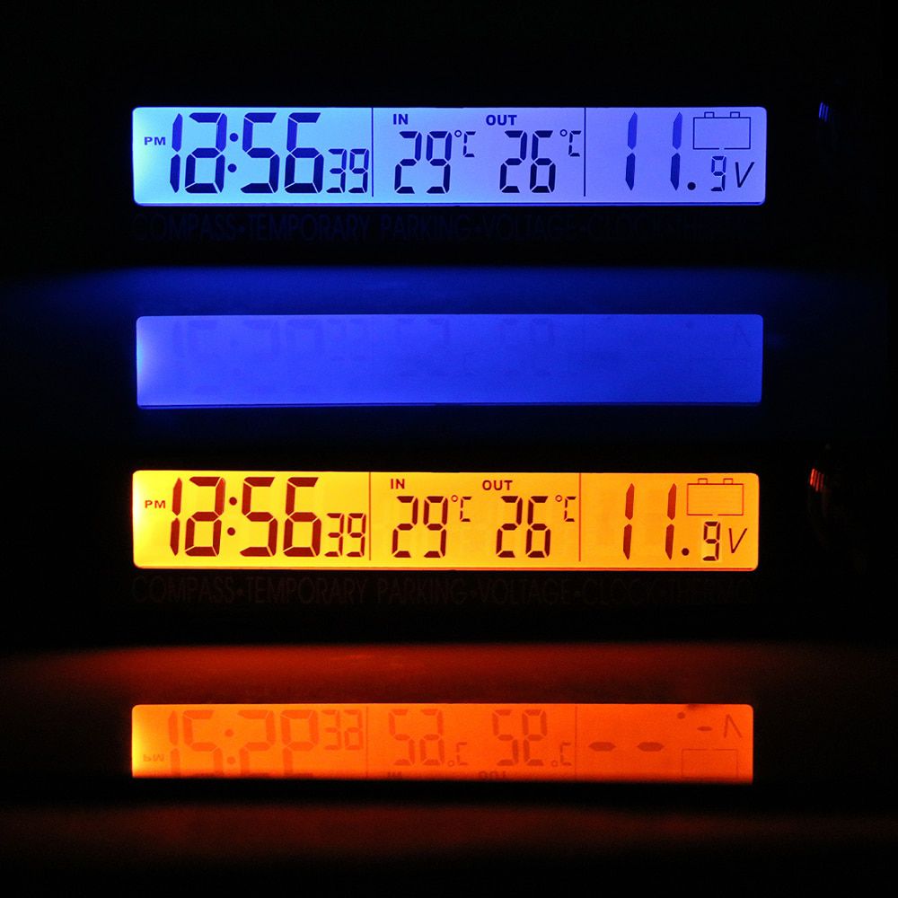 5 in 1 Car Temporary parking card LCD Display Digital Blue Orange back light Multi-Function Clock Calendar Compass Thermometer