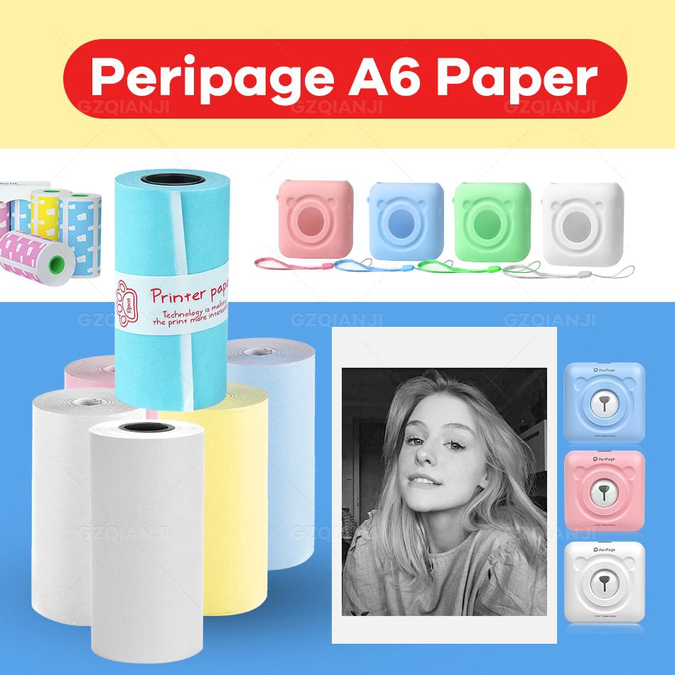 58mm White Thermal Label Sticker Paper Roll Notes Paper and Case for Peripage A6 Portable Bluetooth Printer Paper Printing