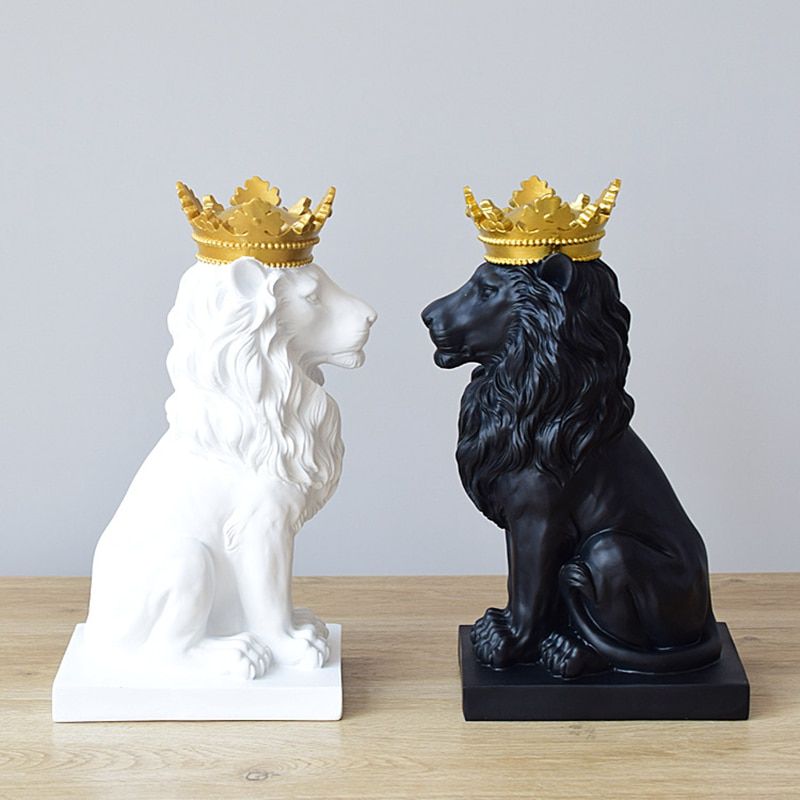 Abstract Crown Lion Sculpture Home Office Bar Male Lion Faith Resin Statue Model Crafts Ornaments Animal Origami Art Decor Gift