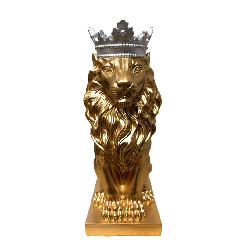 Abstract Crown Lion Sculpture Home Office Bar Male Lion Faith Resin Statue Model Crafts Ornaments Animal Origami Art Decor Gift