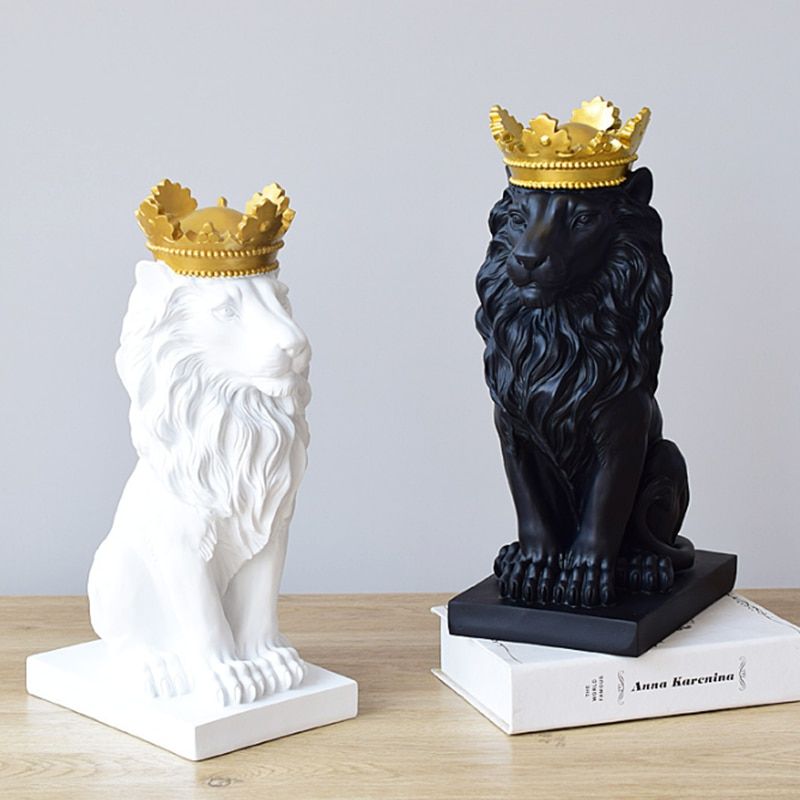 Abstract Crown Lion Sculpture Home Office Bar Male Lion Faith Resin Statue Model Crafts Ornaments Animal Origami Art Decor Gift