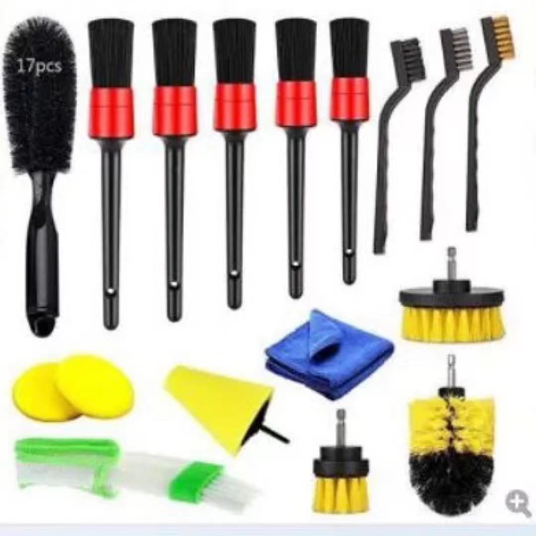 17 Pcs/lot Automobile Air Outlet Detail Gap Brush Cleaning Kit Electric Drill Brush Hub Brush Sponge Car Interior Wash