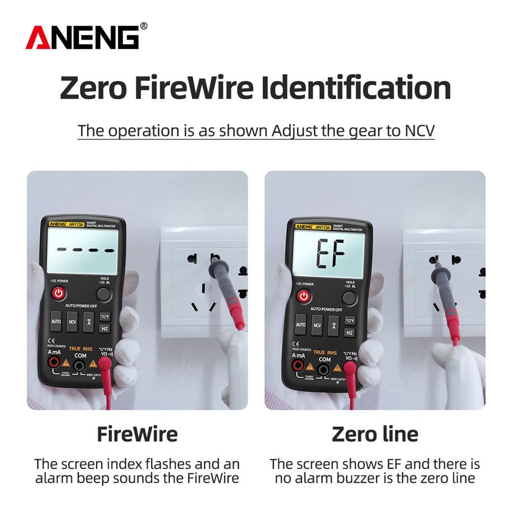 AN113A Digital Multimeter True RMS with Temperature Tester 4000 Counts Auto-Ranging AC/DC Transistor Voltage Meter