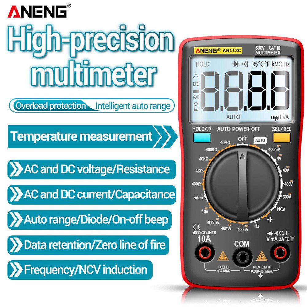 AN113C/E Digital Professional Multimeter 4000 Counts Eletric Auto AC/DC Voltage tester Current Ohm Ammeter Detector Tool