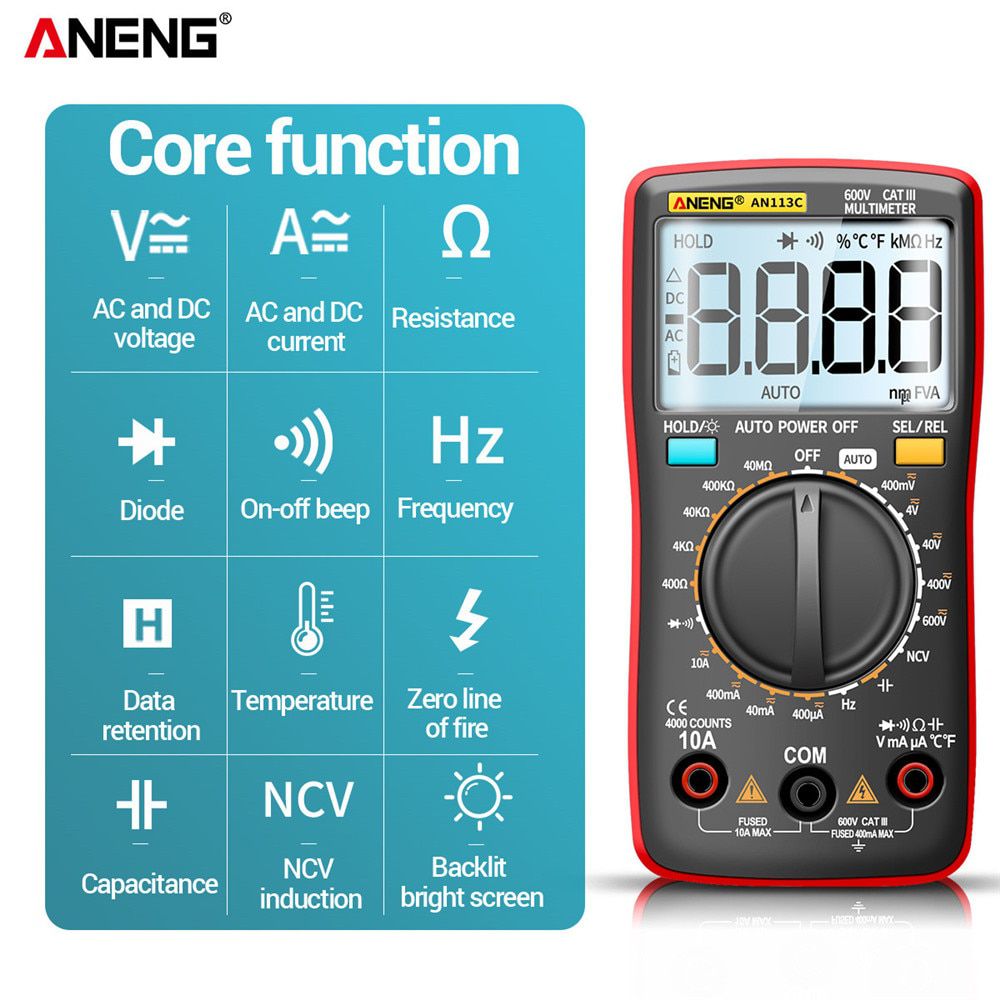 AN113C/E Digital Professional Multimeter 4000 Counts Eletric Auto AC/DC Voltage tester Current Ohm Ammeter Detector Tool