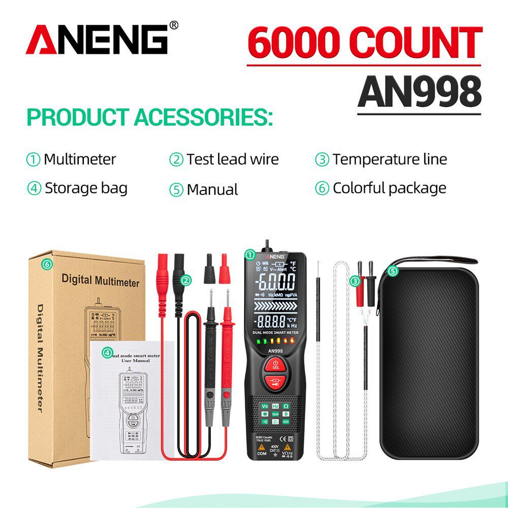 AN998 Automatic Digital 6000 Counts Professional Multimeter Eletric Auto Ranging AC/DC Voltmeter Temp Ohm Hz Detector Tool