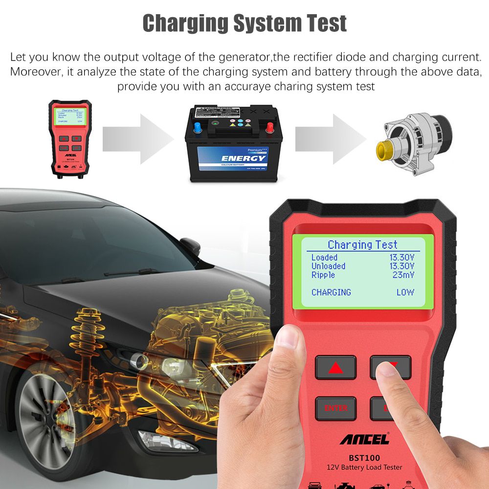 Ancel BST100 Car Battery Tester OBD2 12V Cell 100-2000CCA 30-220Ah Battery System Detect Automotive  Scanner Diagnostic Tool