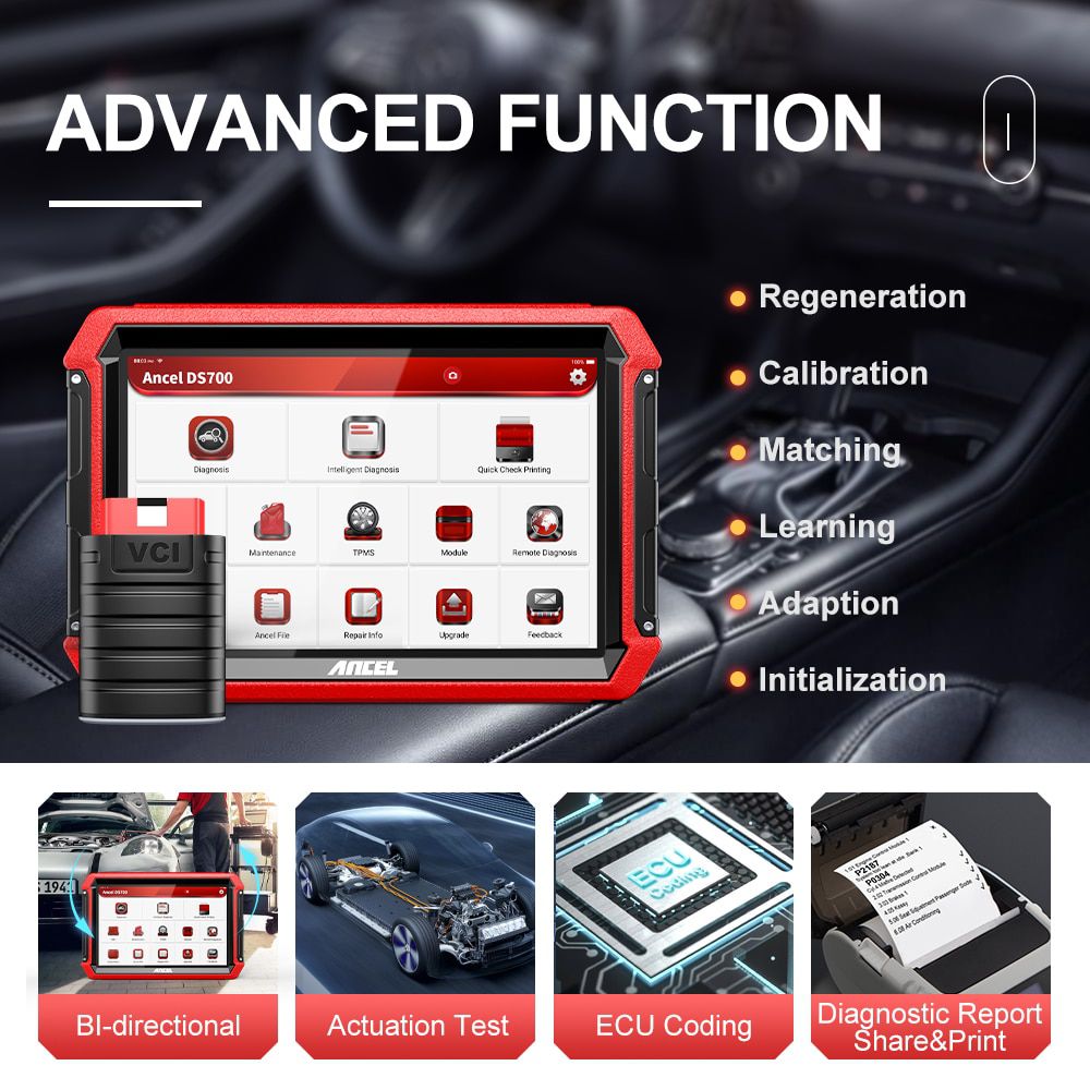 ANCEL DS700 OBD2 Diagnostic Tools Professional Full System Bi-Directional Control AF Adjust DPF Injector TPMS Automotive Scanner