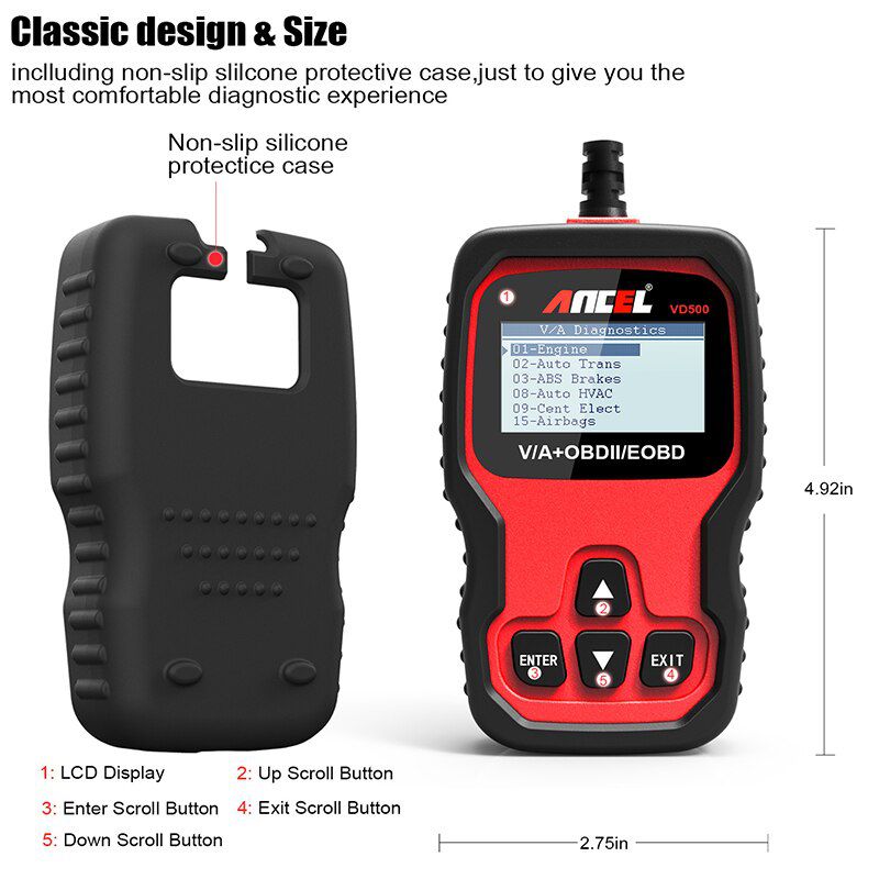 ANCEL VD500 OBD II Diagnostic Scanner For Volkswagen VW Audi Skoda Diagnosis Check Engine Light ABS SRS Code Reader Full System