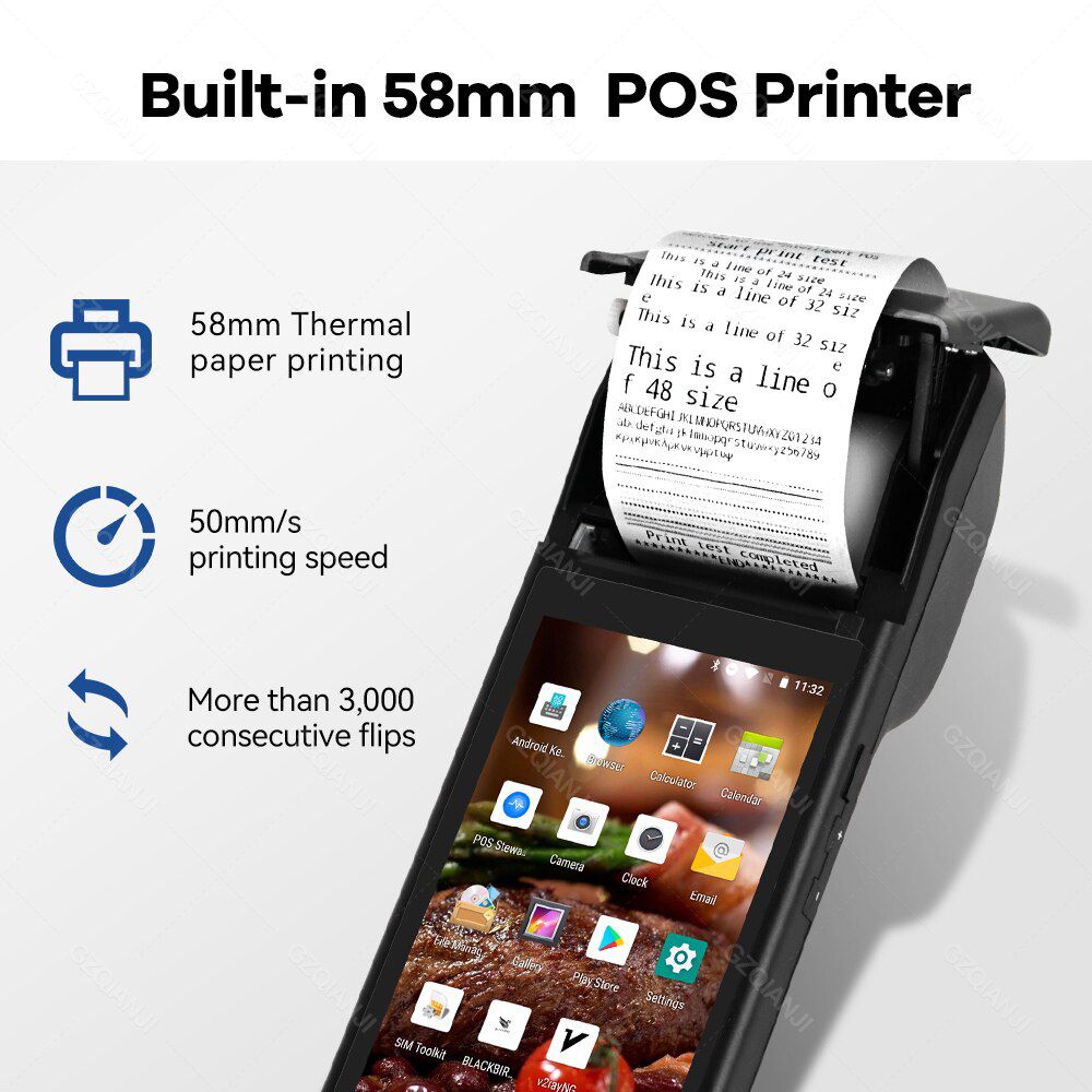 Q8 Android 8.1 Terminal POS Machine 5.5 Inch Touch Screen Built-in 58mm Bluetooth Thermal Receipt Printer Support Wifi TF Card