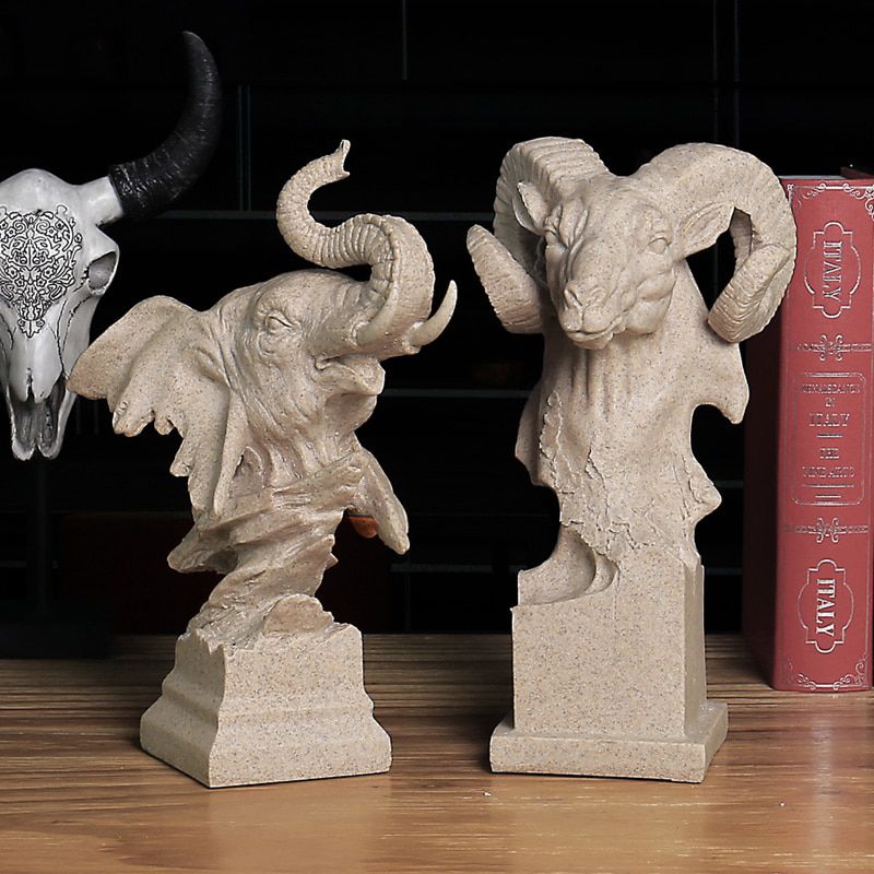 Animal Sculpture Horse Eagle Lion Tiger Goat Elephant Home Office Decoration Gift Art Living Room Head Resin Statue Ornaments