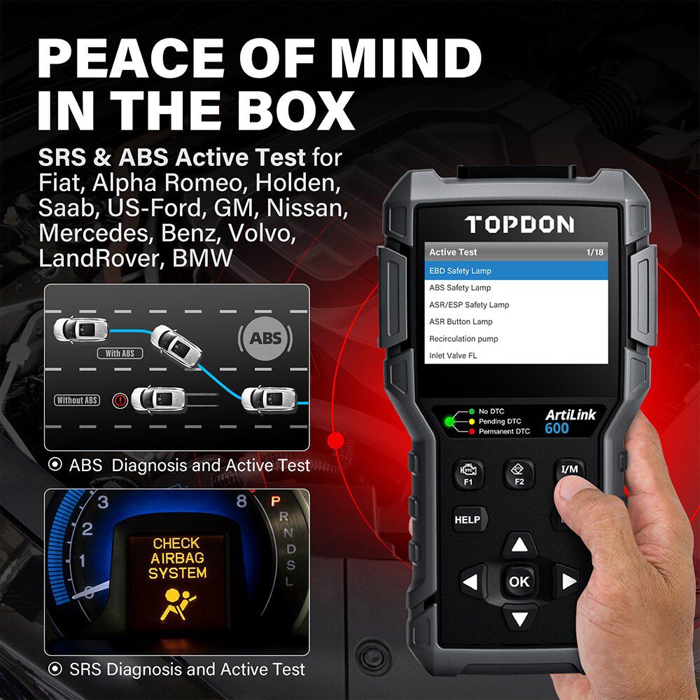 TOPDON ArtiLink600 OBD2 Car Diagnostic Tool Lifetime Free Update Automotive Scan Diagnostics ABS SRS Engine Test Auto scanner