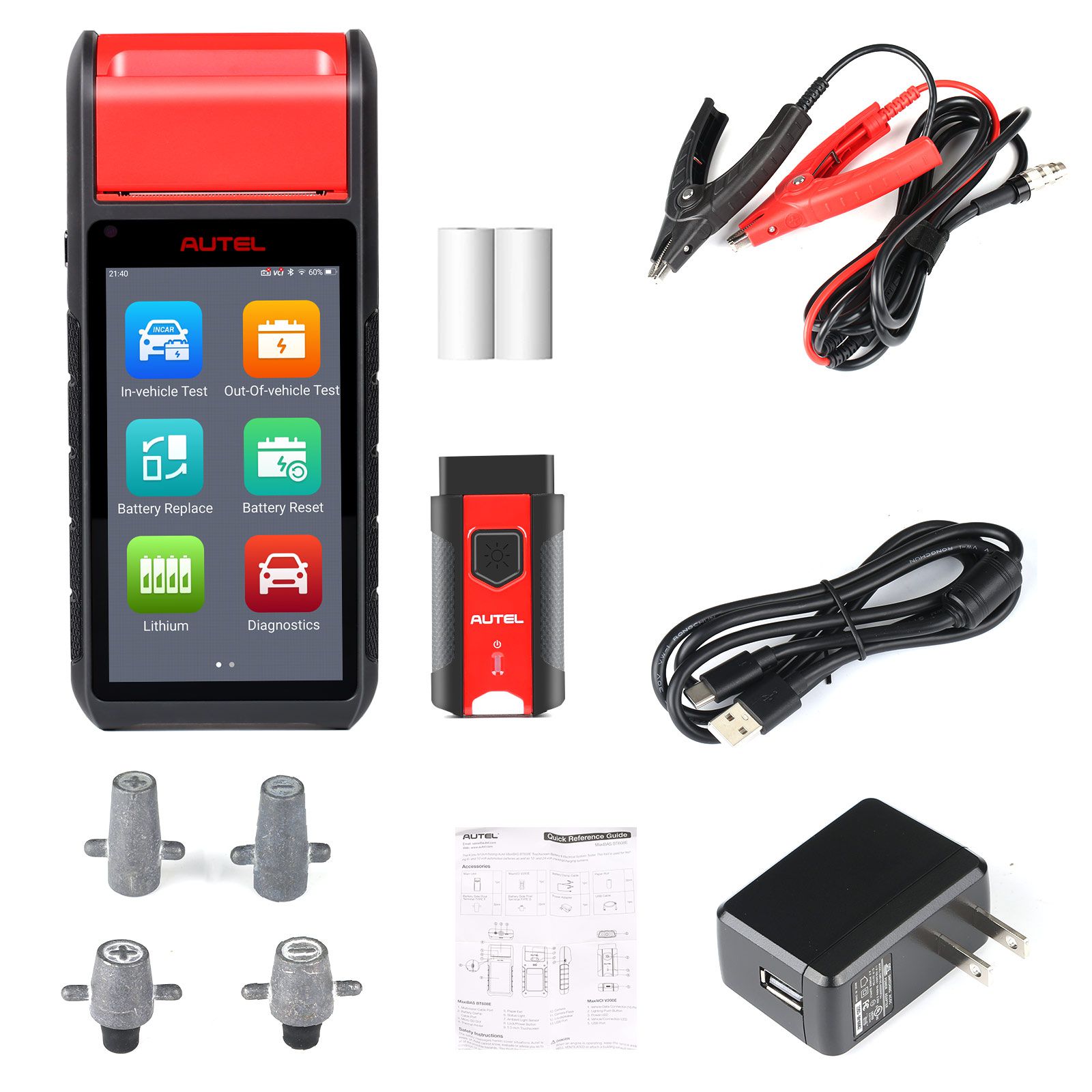 Autel MaxiBAS BT608E OBD2 Scanner built-in Printer Touchscreen Battery Tester Electrical System Analyzer 12V 100-3000 CCA Load Tester