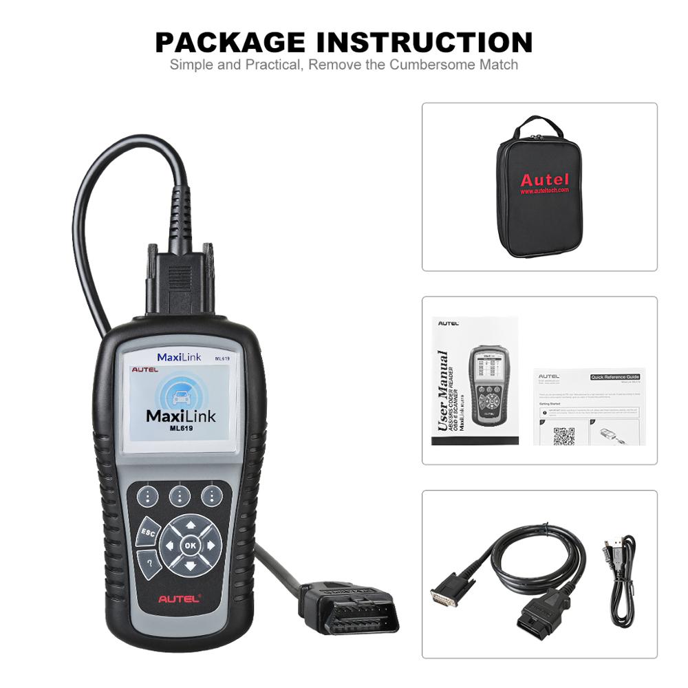 Autel MaxiLink ML619 OBD2 Scanner ABS SRS Code Read Auto Diagnostic Tool Car OBD 2 OBDII Automotive Auto Scanner PK CR6011