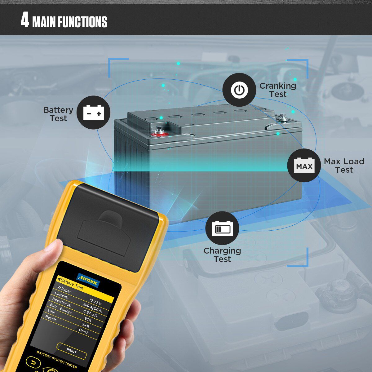 AUTOOL BT760 Car Battery Tester 6- 32V Color Screen Load Battery Analyzer Tester Multifunctional Battery Tester with Printer