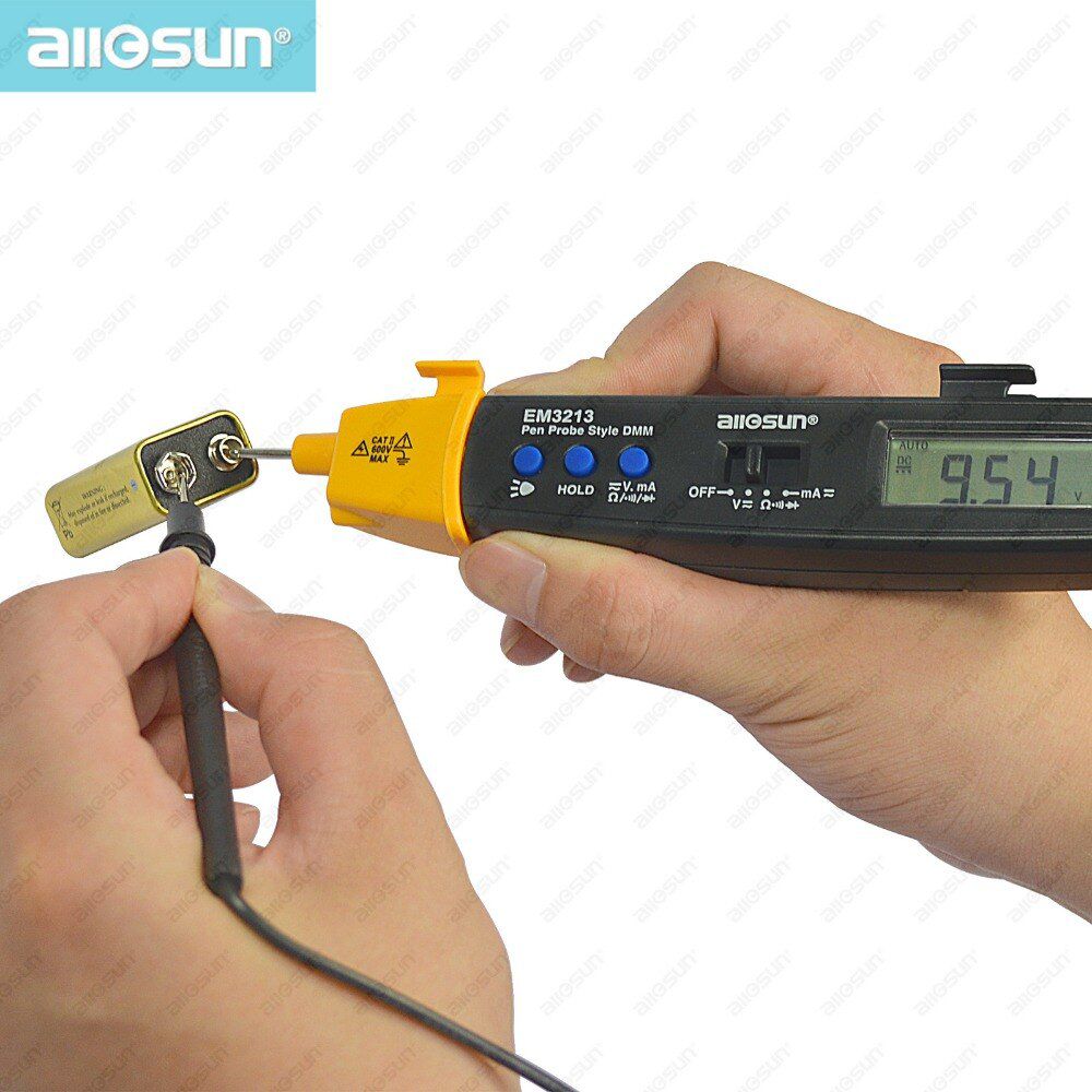 AutoRange Pen Style Digital Multimeter DMM AC DC Volt Amp Ohm Integrated Automotive Tester Resistance Continuity ALL SUN EM3213