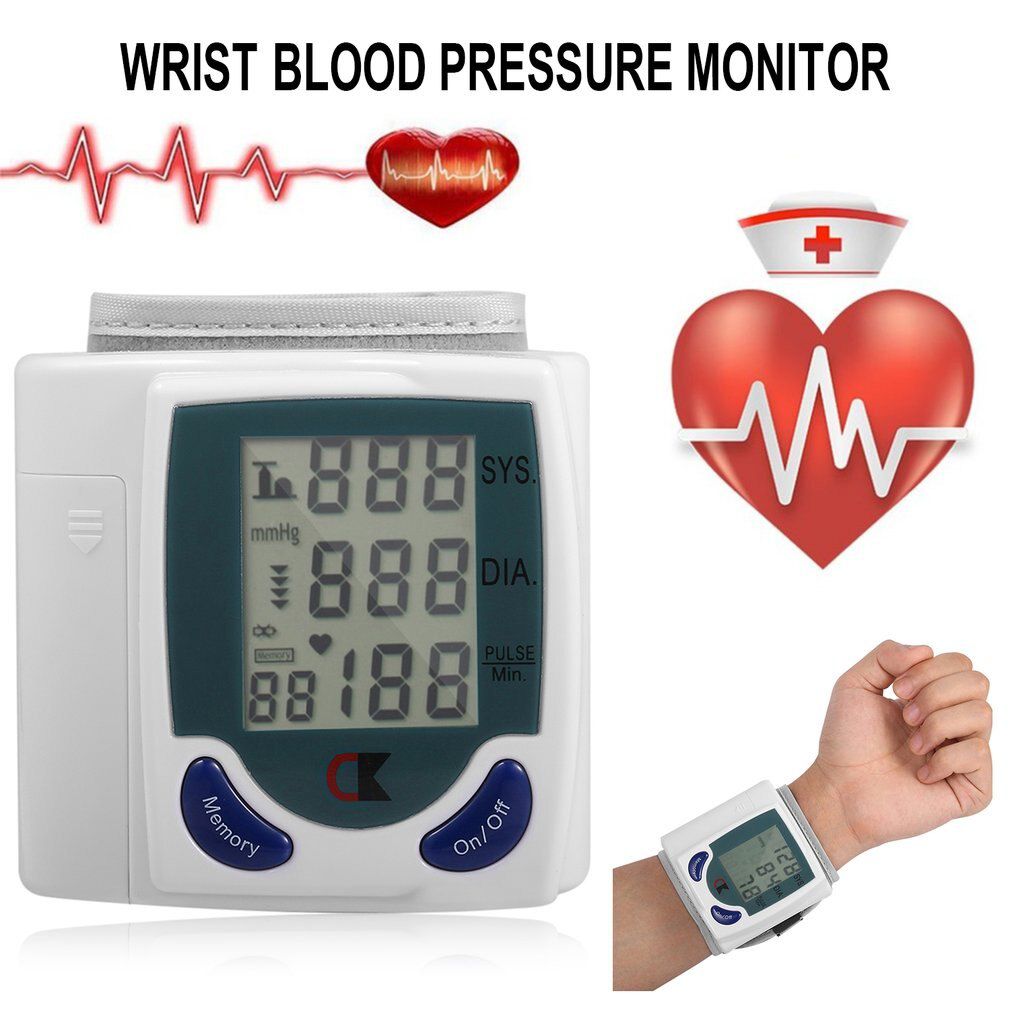 Blood pressure monitor Tonometer Automatic LCD Display Meter Wrist Sphygmomanometer Tensiometer Heart Rate Monitor Pulse Meter