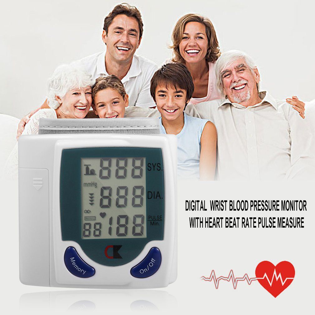 Blood pressure monitor Tonometer Automatic LCD Display Meter Wrist Sphygmomanometer Tensiometer Heart Rate Monitor Pulse Meter