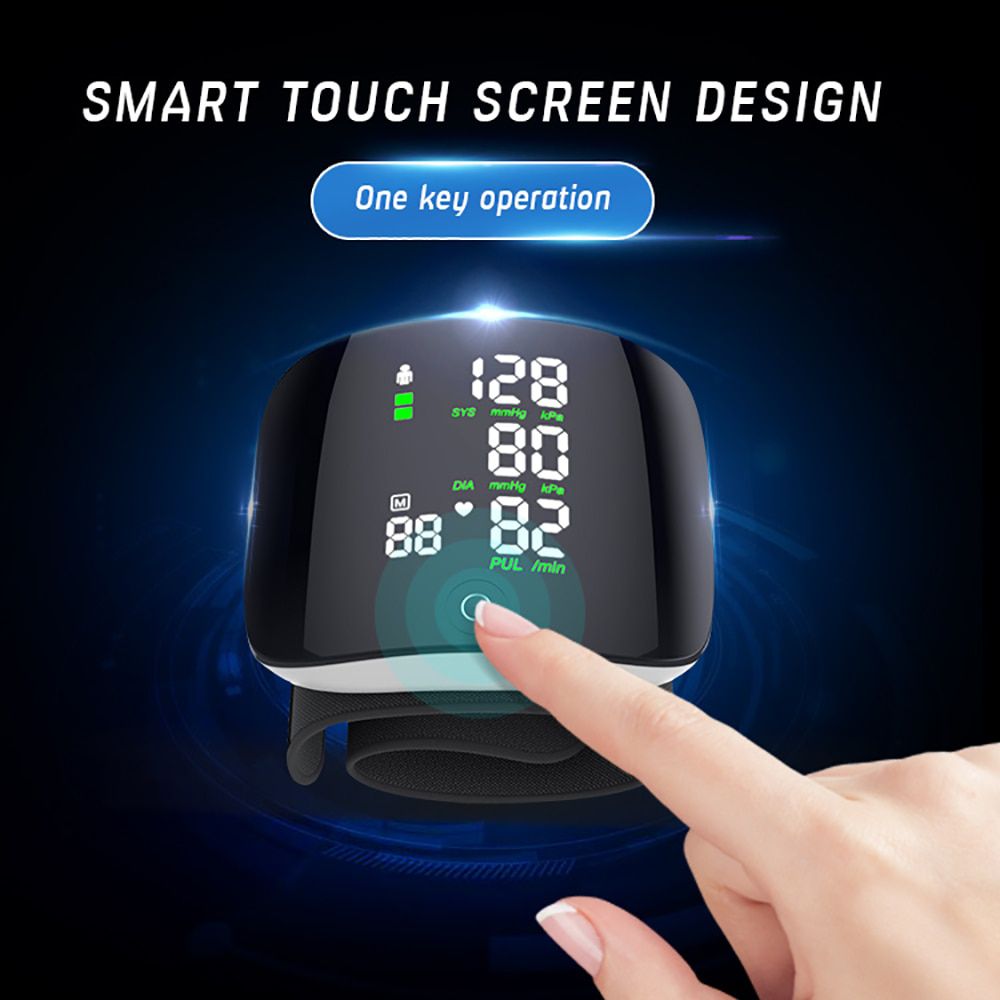 Rechargeable Voice Wrist Blood Pressure Monitor Digital Automatic Tonometer Heart Rate Sphygmomanometer  LCD Display EU Box