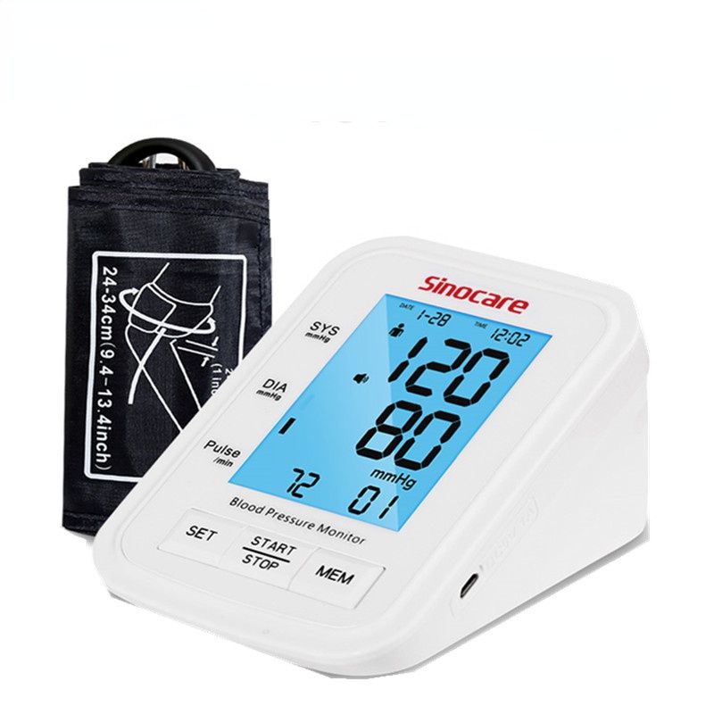 Sinocare Blood Pressure Monitor Tensiometer Upper Arm Automatic Digital BP Machine Pulse Heart Rate Meter 3 Color LCD Display