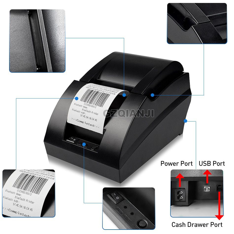 Bluetooth USB Thermal Receipt Printer 58mm POS Printer For Mobile Phone Android Windows For Supermarket and Store