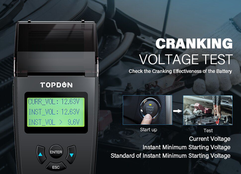 TOPDON BT500P 12V 24V Car Battery Tester with Printer Battery Load Test for Motorcycle Auto Charging Cranking Battery Analyzer