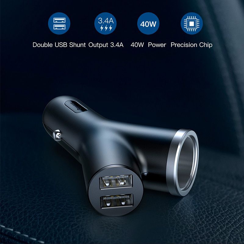 Car Charger 40W Double USB Shunt For iPhone Samsung Xiaomi mi 3.4A Fast Car Charger Power Adapter Car Cigarette Lighter