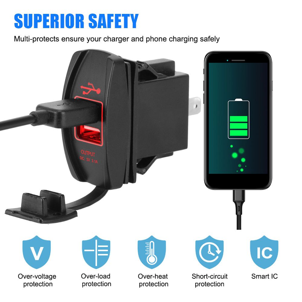 Car Charger 5V 3.1A LED Dual USB Ports Dustproof Phone Charger Waterproof Auto Adapter Universal for Car RV Camper Caravans