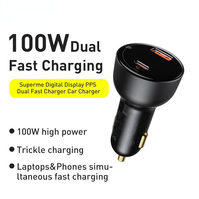 Car Charger Quick Charge 100W USB Type C Dual Port PD QC 3.0 Auto Fast Charging For iPhone Samsung Mobile Phone Charger