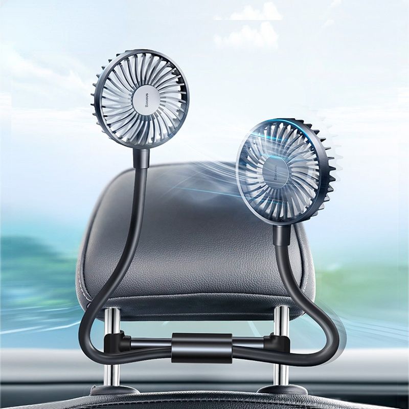 Car Fan Double Headed 360 Degree Rotating Air Conditioner Cooling Fan For Front Back Seat Air Cooler Mini 12V USB Fan