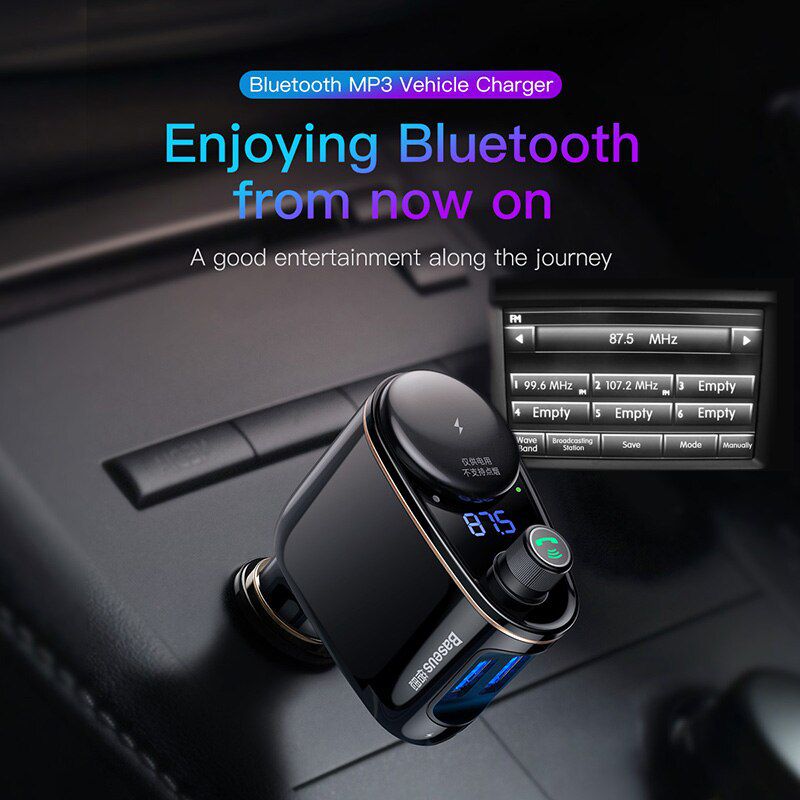 Car FM Transmitter Bluetooth-compatible Handsfree Car Kit USB Fast Charging Cigarette Lighter Port Audio MP3 Player