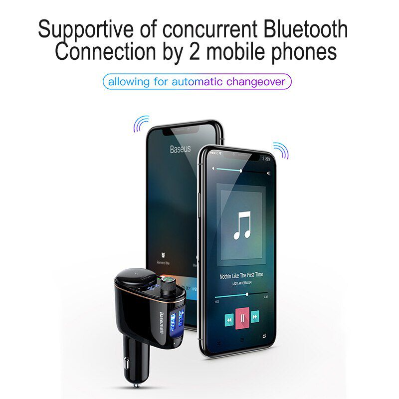 Car FM Transmitter Bluetooth-compatible Handsfree Car Kit USB Fast Charging Cigarette Lighter Port Audio MP3 Player