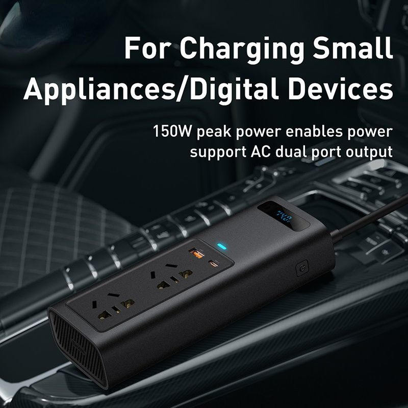 Car Inverter 150W DC 12V To AC 220V Cigarette Lighter Power Supply Converte Adapter With USB Type-C Charger Fast Charging