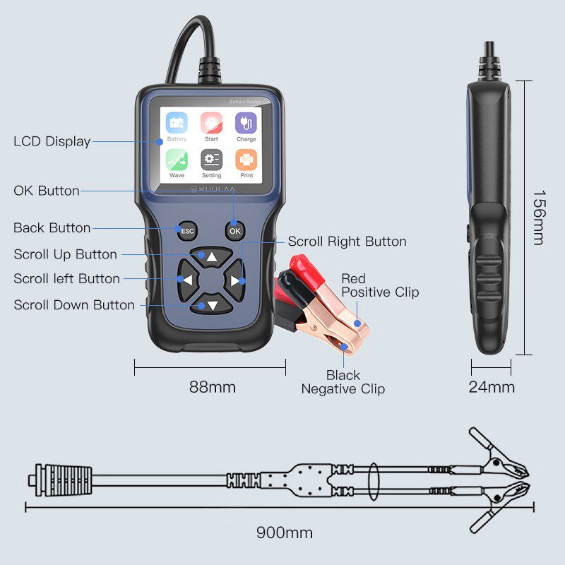 12V Car Motorcycle Battery Tester Charger Analyzer 2000CCA Voltage Battery Test Charging Cranking Scanner Tool V311B