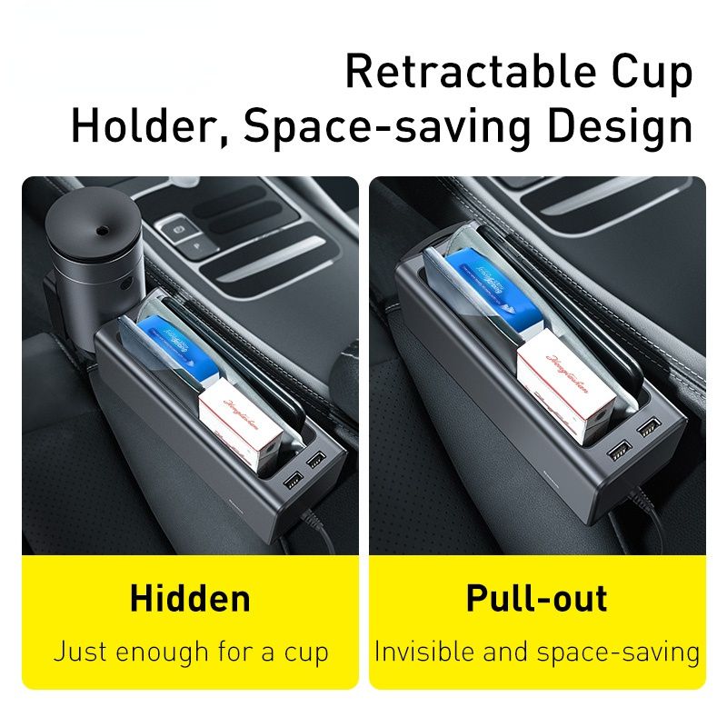 Car Seat Organizer Auto Storage Box Seat Gap Storage Box With Dual USB Ports For Card Cup Pocket Holder Car Accessories