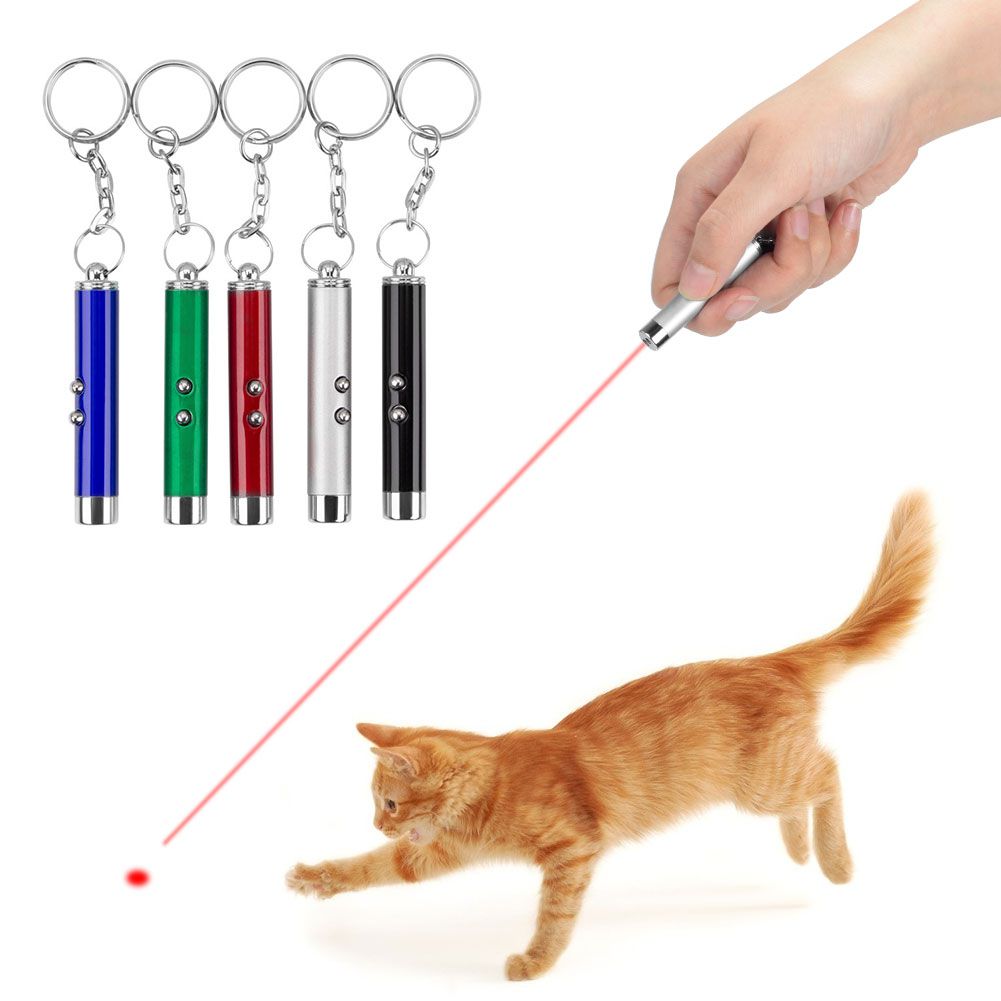 2-In-1 Cat Pet Toy Red Laser Light LED Pointer Pen Torch Interactive Training Pet Cat Dog Fun Toy Aluminum Alloy With Keyring