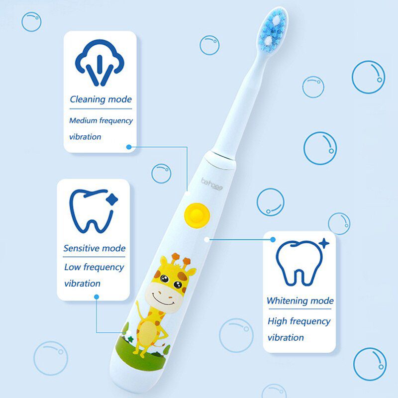 Children Electric Sonic Toothbrush for 3-12 Ages Kids Toothbrush Smart Timer + Soft Bristle 4 Replacement Brush Heads