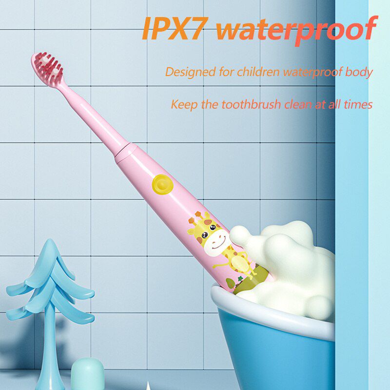 Children Electric Sonic Toothbrush for 3-12 Ages Kids Toothbrush Smart Timer + Soft Bristle 4 Replacement Brush Heads